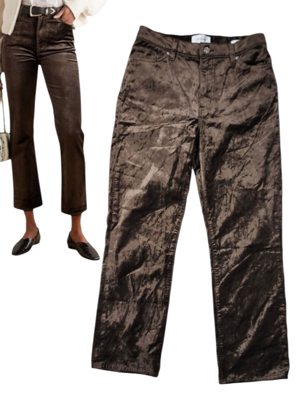 Frame Denim Womens Le Sleek Straight Peppercorn Velvet Brown Pants Jeans Sz 27